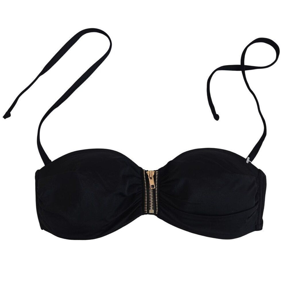 Sapph Black Bandeau Bikini Top Gold Zipper Detail Removable Straps Womens Sze M
